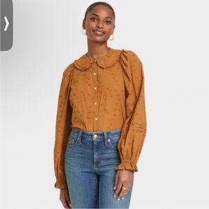 Universal Thread Cotton Floral Embroidered Peter Pan Collar
Button Down Shirt